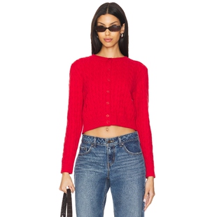 [春节穿搭]Frankies Bikinis针织开衫红色长袖绞花毛衣季保暖