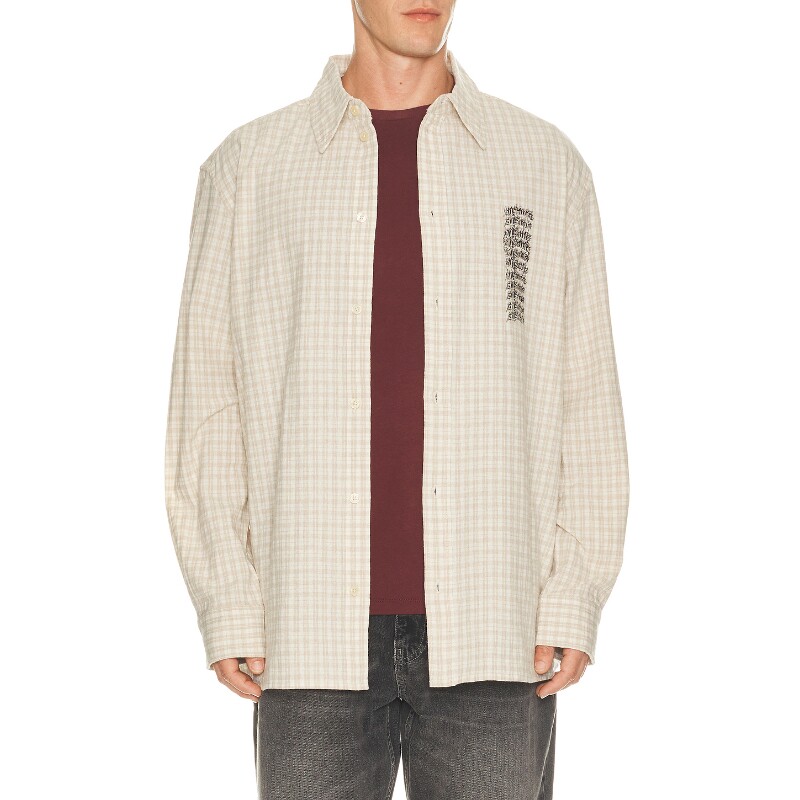 ALLSAINTS米白拼浅棕上衣格纹翻领通勤风早秋新品衬衫REVOLVE