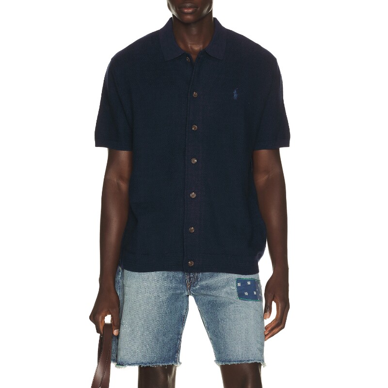 Polo Ralph Lauren黑色卫衣翻领纽扣通勤风早秋新品短袖REVOLVE