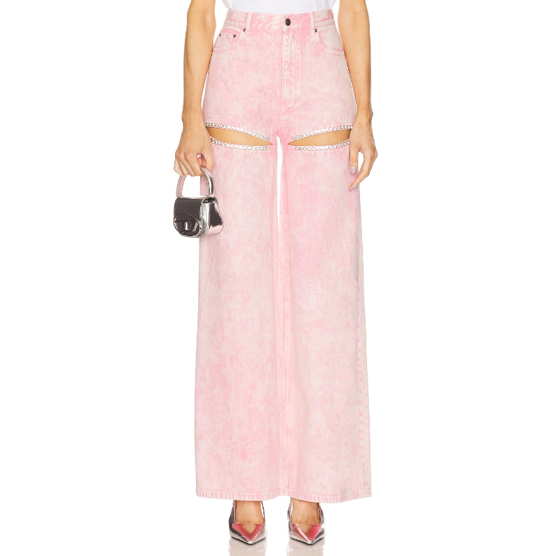 [冬季新品]AREA CRYSTAL SLIT 阔脚牛仔裤 粉色美式休闲风REVOLVE