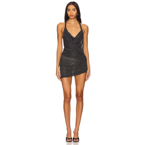 NBD 挂脖露背性感连衣裙女金属银色修身短裙REVOLVE新款