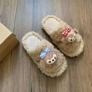 女士 居家室内防滑软底不臭脚毛毛拖鞋 可爱雪莉玫毛绒棉拖鞋 女冬季
