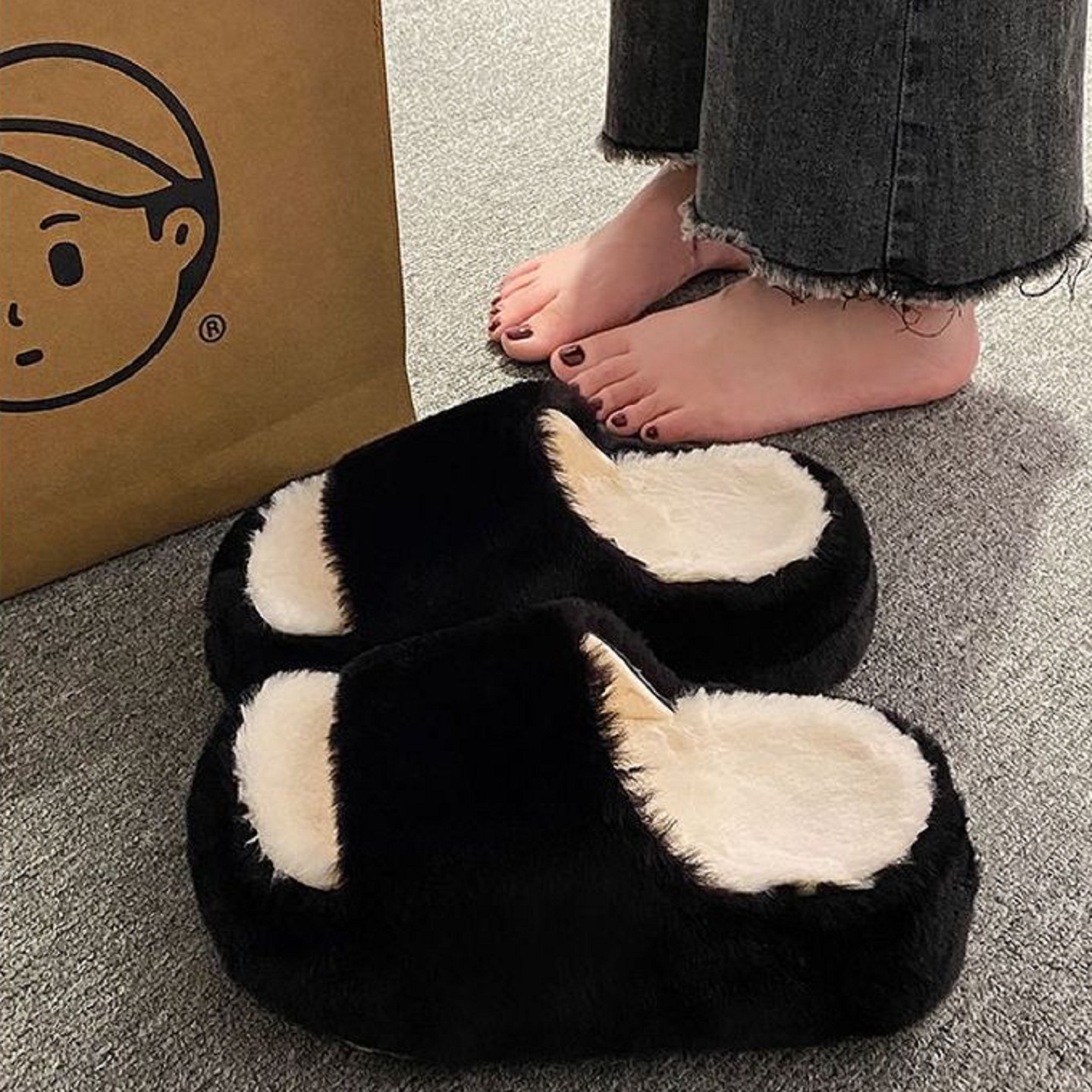 7.0cm厚底毛毛鞋女秋冬外