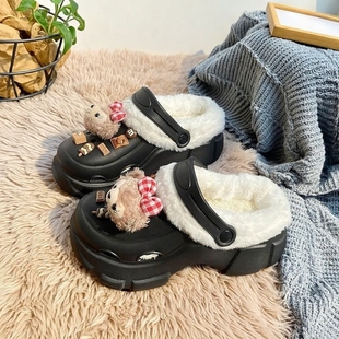 可爱儿童棉拖鞋2026新款女孩冬季加绒保暖外穿防滑洞洞鞋女款包跟