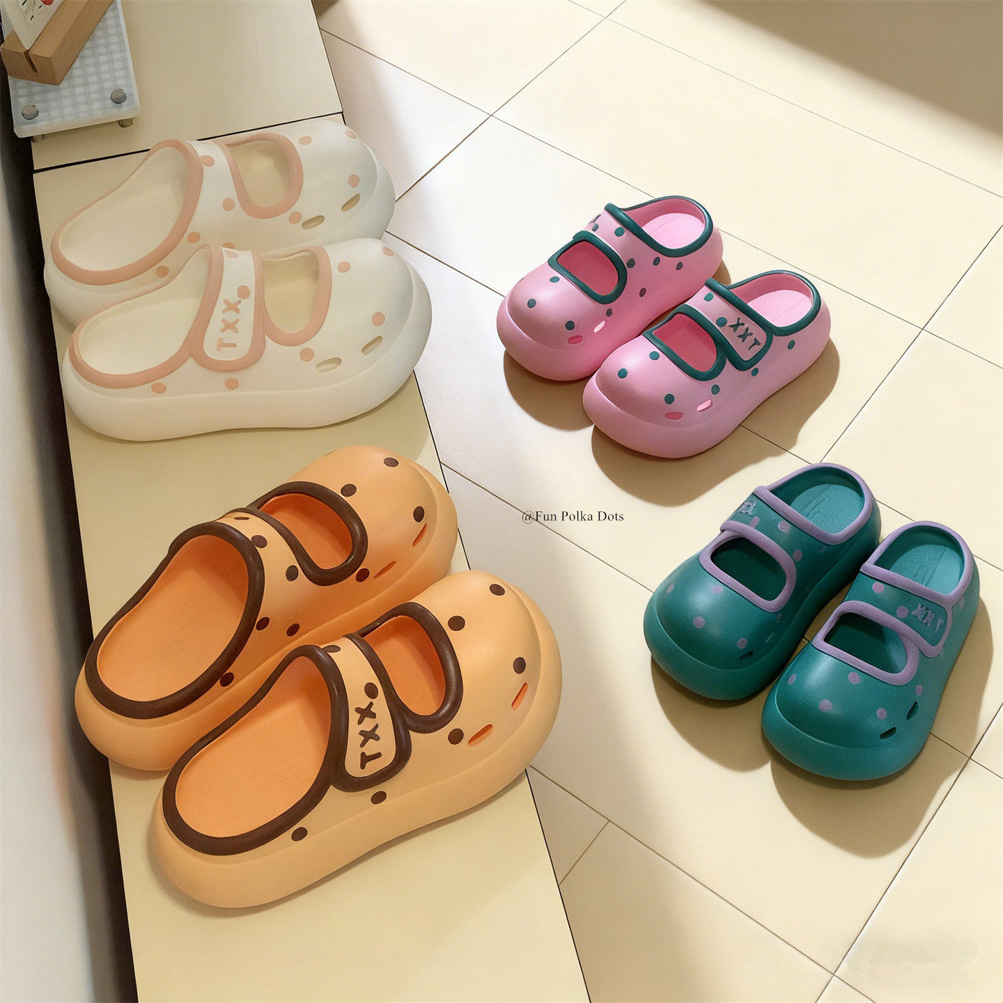 女士舒适eva厚底多巴胺拼色玛丽珍凉拖鞋防滑可爱波点沙滩拖鞋夏