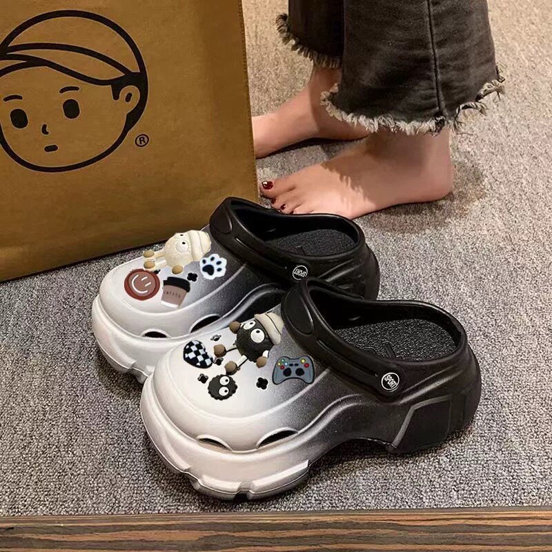 踩屎感洞洞鞋女士夏季厚底外穿2026新款增高防滑沙滩包头半凉拖女