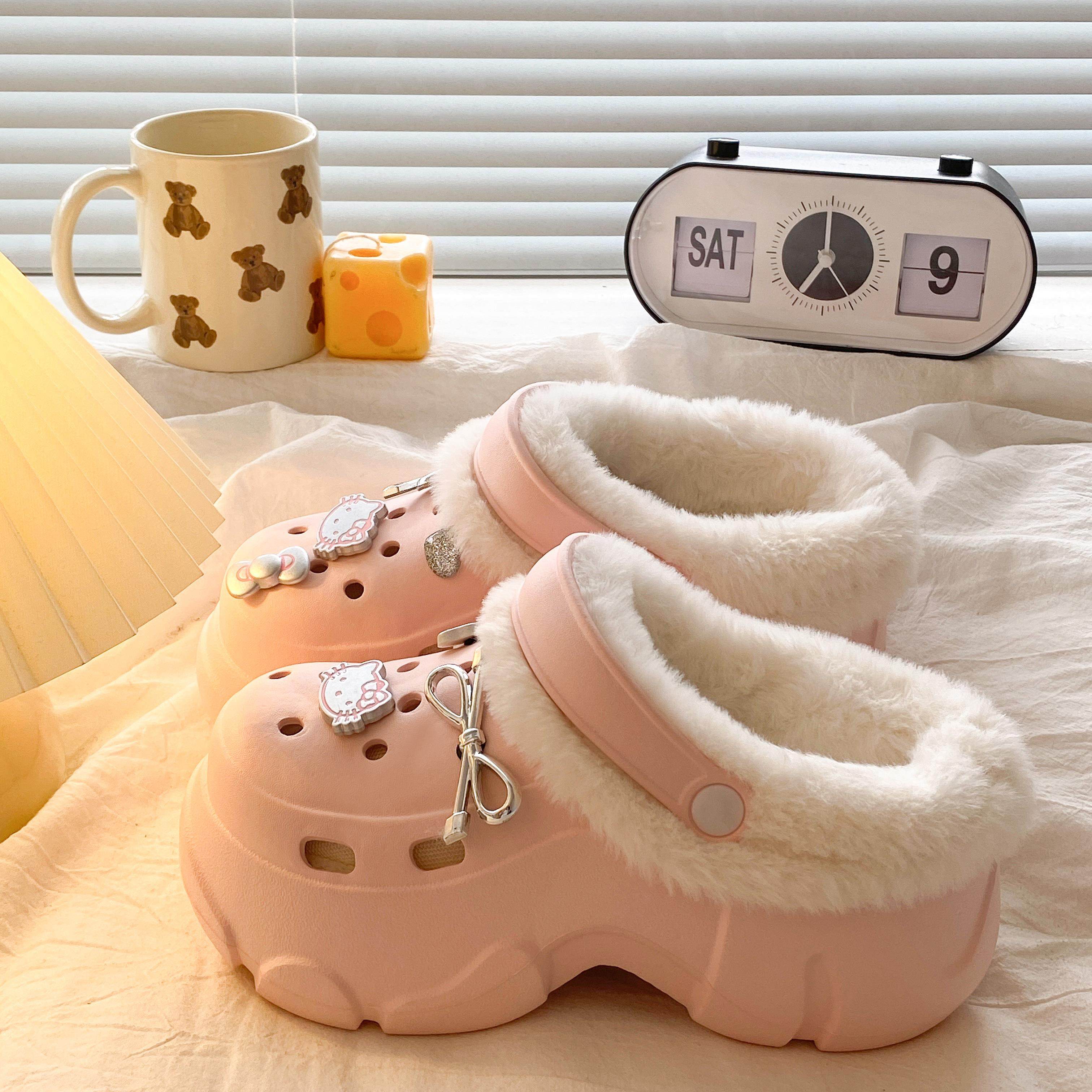 冬季毛毛外穿半包跟保暖居家学生宿舍厚底加绒棉拖鞋女款2026新款