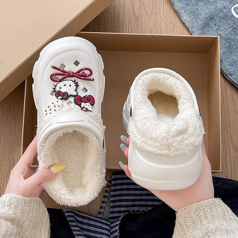 儿童棉拖鞋女2026新款秋冬季可爱外穿包头加绒洞洞鞋女可拆卸两穿