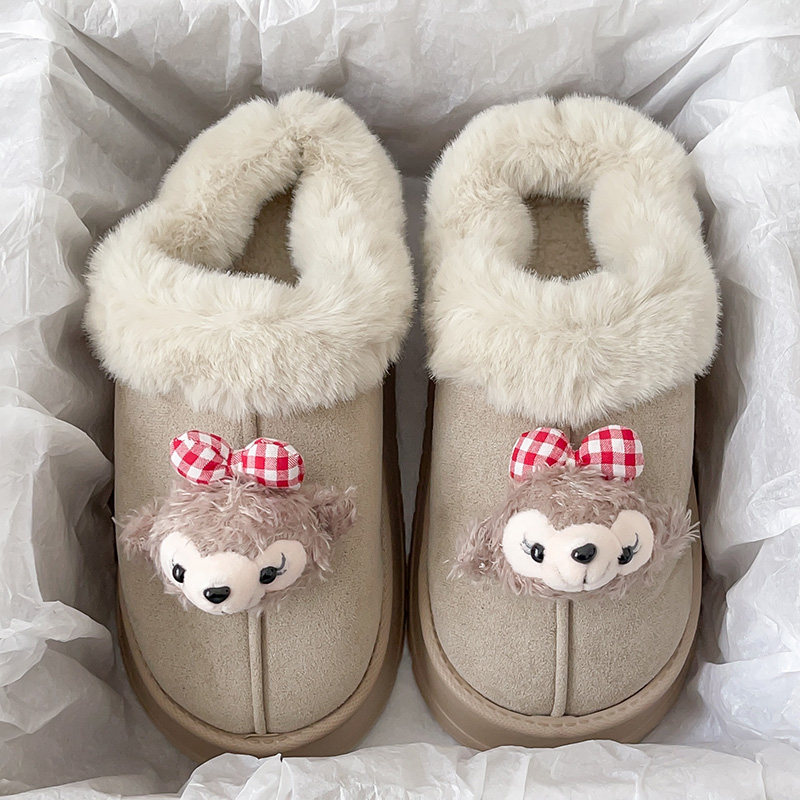 2026新款加绒厚底雪地靴女款冬季室内家居防滑保暖棉拖鞋包跟短靴