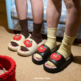 女 休闲卧室居家夏拖鞋 防滑撞色学生室内外穿可爱红苹果凉拖鞋 时尚