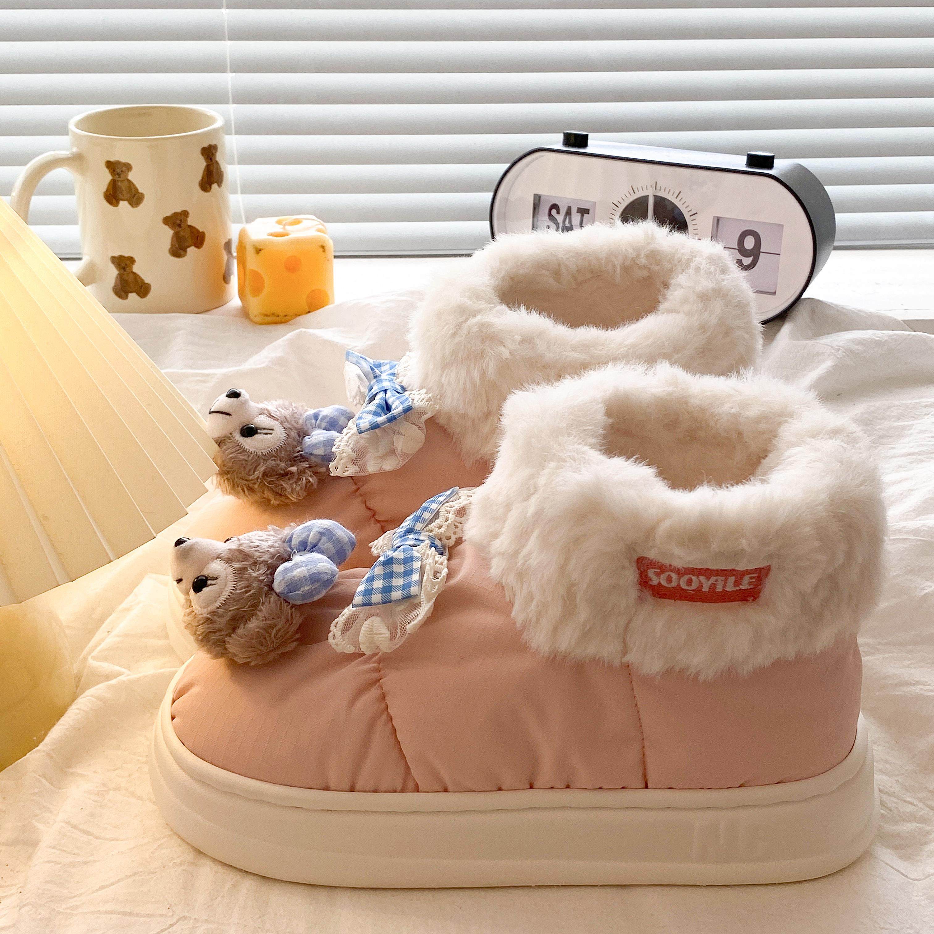 加绒加厚冬季保暖外穿棉拖鞋女包跟防滑防水增高雪地靴女2026新款