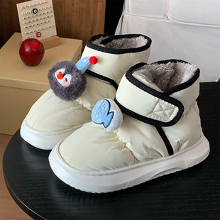 冬季 女加绒保暖室外防滑舒适雪地靴 学生趣味可爱企鹅小鱼拼色棉鞋