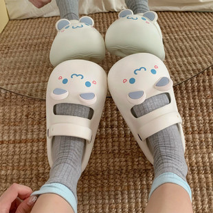 可爱玛丽珍防滑女凉拖鞋 厚底沙滩包头半拖鞋 软萌日系小熊户外夏季