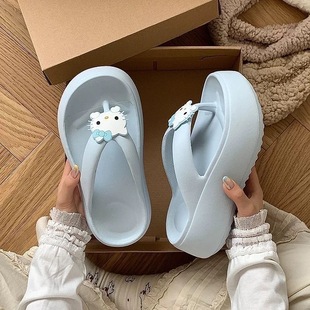 2026新款厚底eva人字拖女可爱kt猫防滑防臭夏季外穿增高沙滩拖鞋
