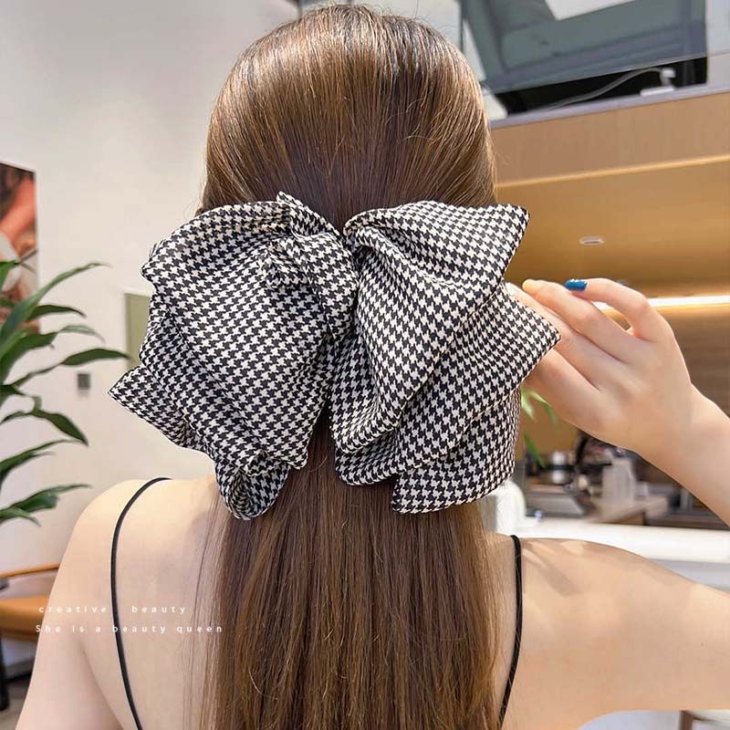 亚克力发饰复古千鸟格大蝴蝶结