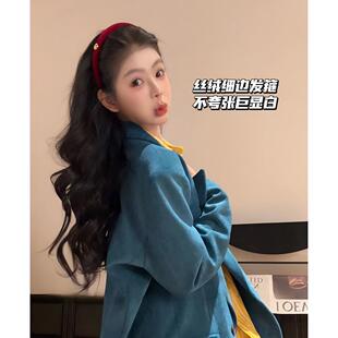 红色丝绒细边发箍2026新年高颅顶压发头箍不硌头发捆洋气时尚头