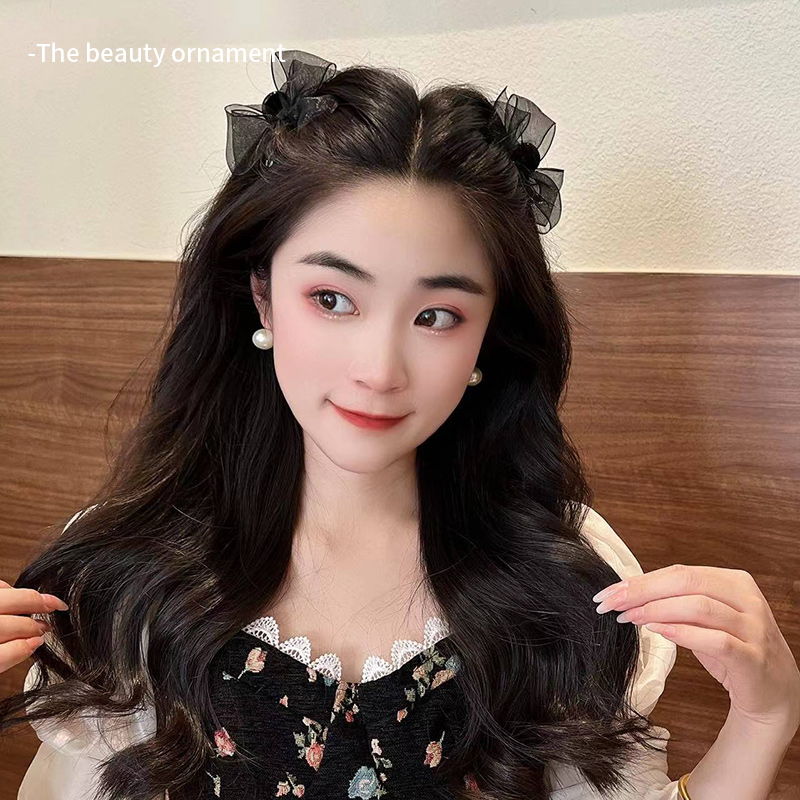 赫本风网纱蝴蝶结小抓夹女