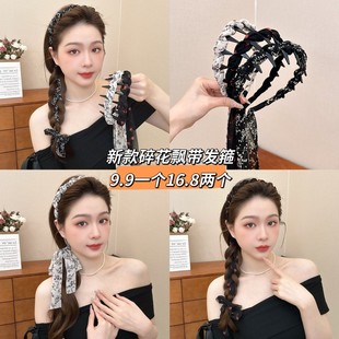 新中式碎花飘带发箍女2025新款高级感设计高颅顶头箍丝带发卡头饰