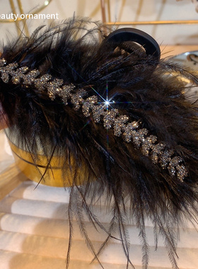 高级感羽毛抓夹女2025新款后脑勺麦穗头饰毛毛发夹子鸵鸟毛鲨鱼夹