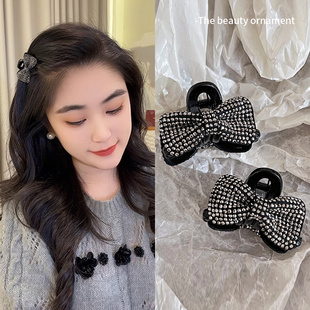 韩国水钻蝴蝶结小抓夹女百搭公主头发夹披肩侧边刘海半扎发卡头饰