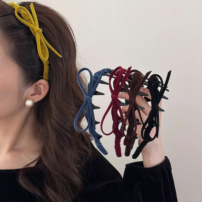 韩系丝绒蝴蝶结齿梳发箍女2025新款高颅顶防滑头箍秋冬氛围感发捆