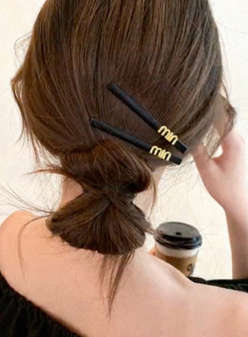 韩国min字母黑色磨砂发夹侧边碎发夹子头饰女生刘海夹一字夹发卡