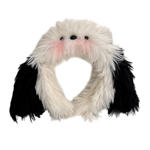 卡通毛绒潦草小狗耳朵发箍女2025年新款可爱拍照头箍洗脸化妆发卡