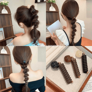 夏季 高弹力耐用珠珠编发电话线发圈女简约泡泡辫头绳橡皮筋扎头绳