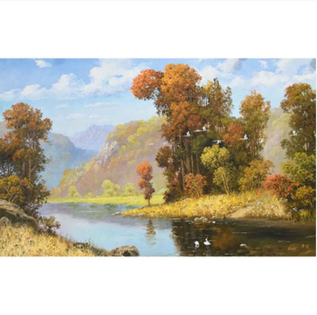 朝鲜风景油画 宽1.2米 金宇成 一级艺术家《小溪边》锦绣山pp16