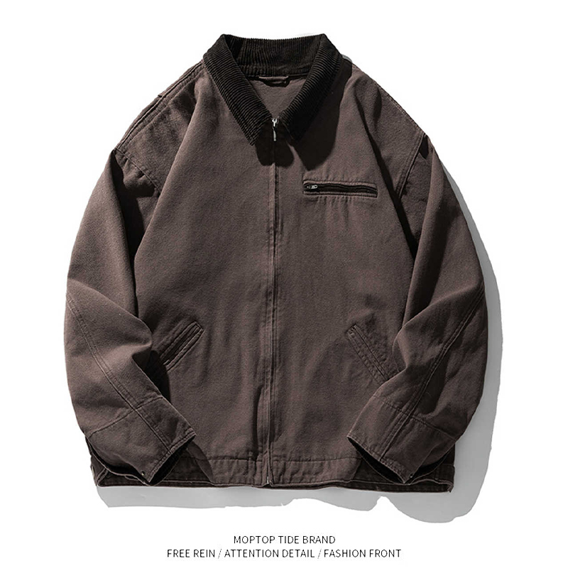 WH先生美式底特律工装夹克外套男秋新款潮牌vintage复古翻领上衣