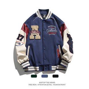 WH先生美式潮牌棒球服男春秋季高级感超好看外套情侣拼接夹克潮