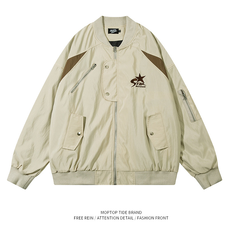 WH先生原创美式风街头vibe外套男女春秋薄款飞行夹克拼接棒球服