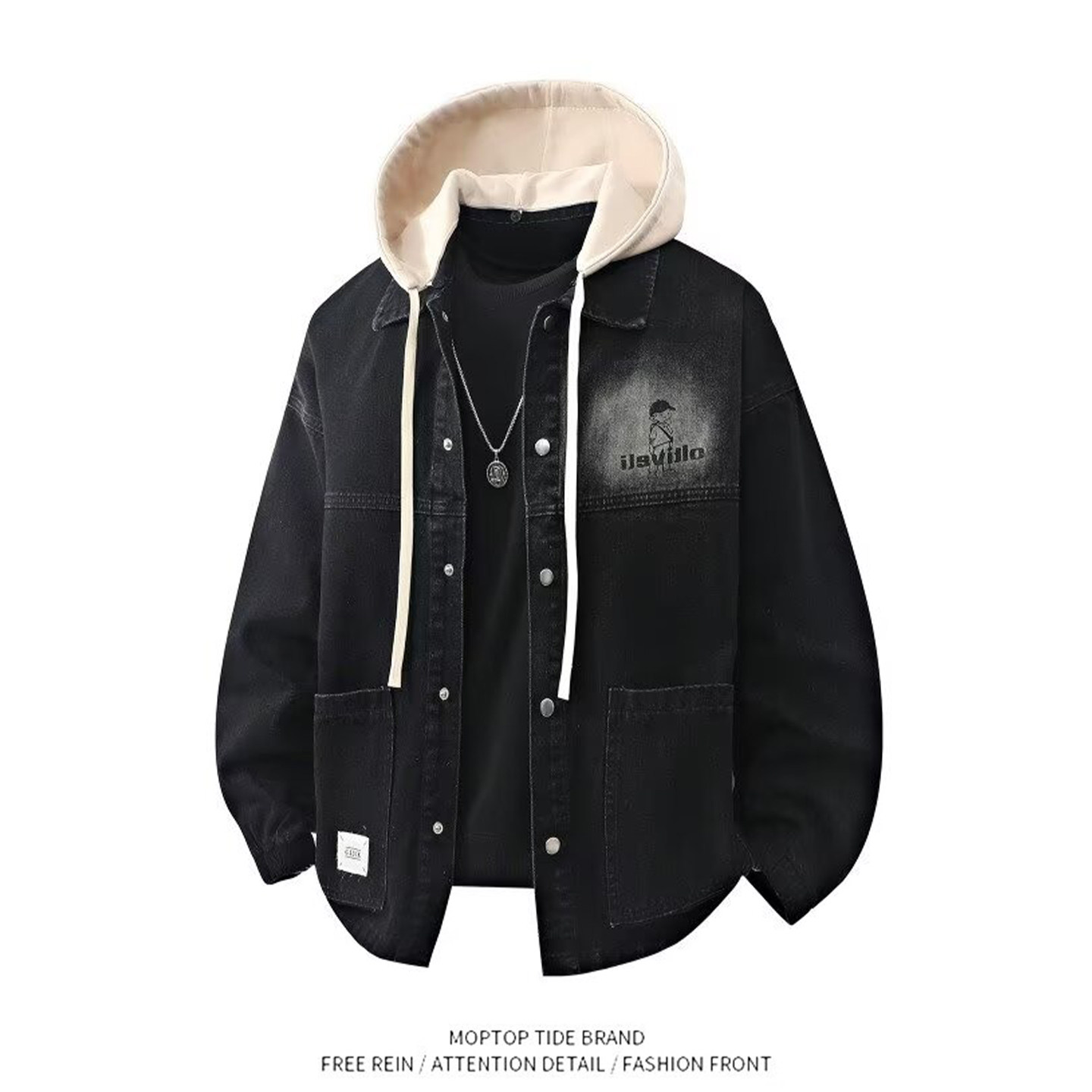 2026秋冬季新款加厚牛仔外套男可脱卸帽潮流帅气学生百搭工装夹克