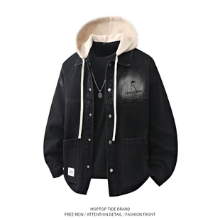 2026秋冬季新款加厚牛仔外套男可脱卸帽潮流帅气学生百搭工装夹克