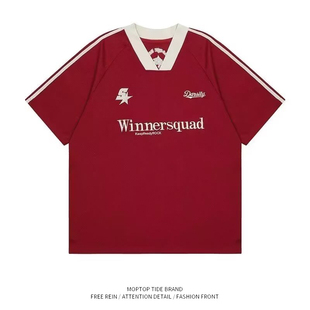 WHXS美式潮牌复古机能风撞色短袖T恤男街头欧美宽松半袖短tee