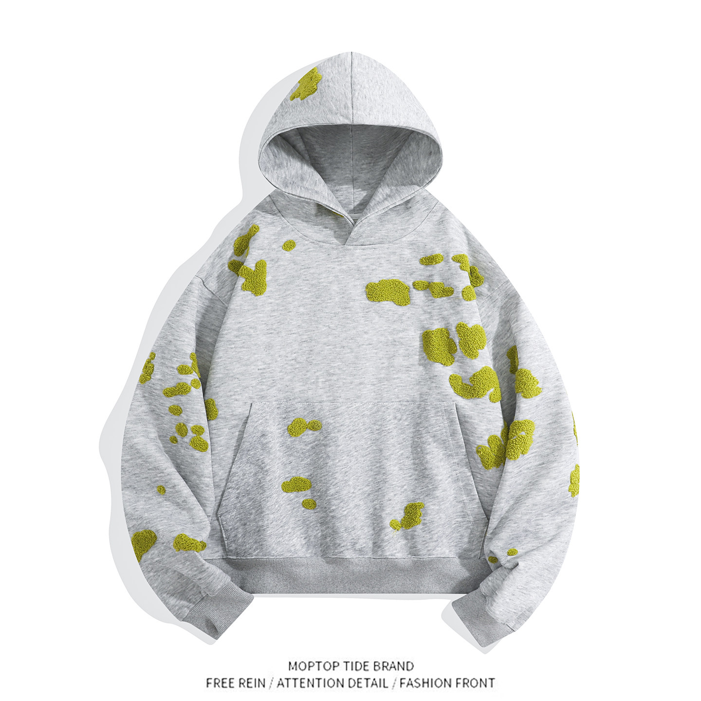 WH先生美式复古苔藓刺绣连帽卫衣男款春秋季潮牌痞帅设计感上衣