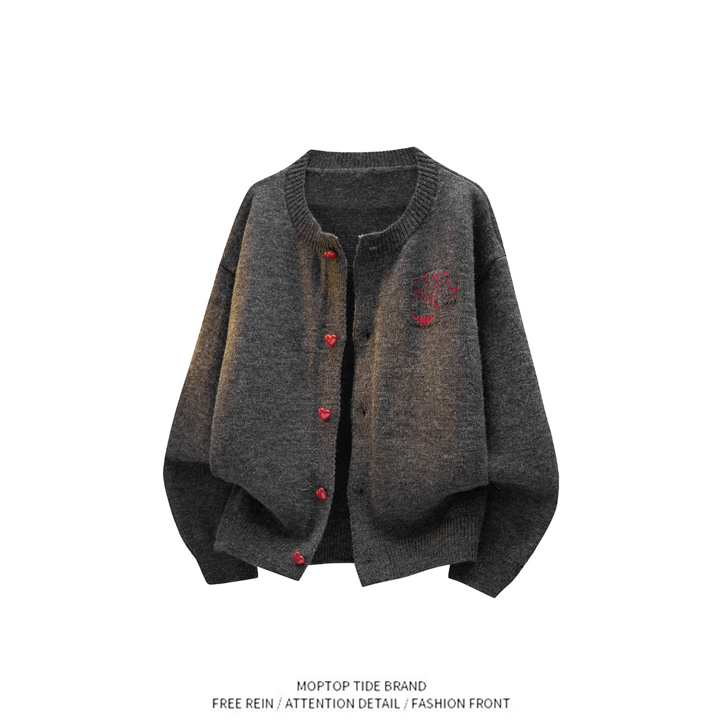 WHXS美式复古圆领开衫毛衣男女秋季宽松高级感针织衫外套