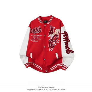 高级感夹克复古宽松拼接休闲情侣外套 新款 美式 潮牌棒球服男秋冬季