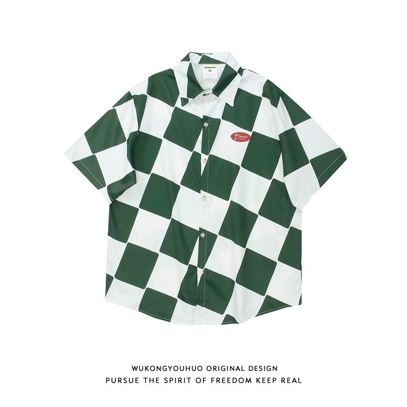 潮牌翻领短袖复古帅帅衬衫