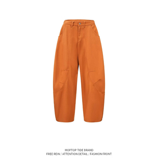 美式复古橙色廓形弯刀牛仔裤男女秋冬新款痞帅宽松休闲阔腿工装裤