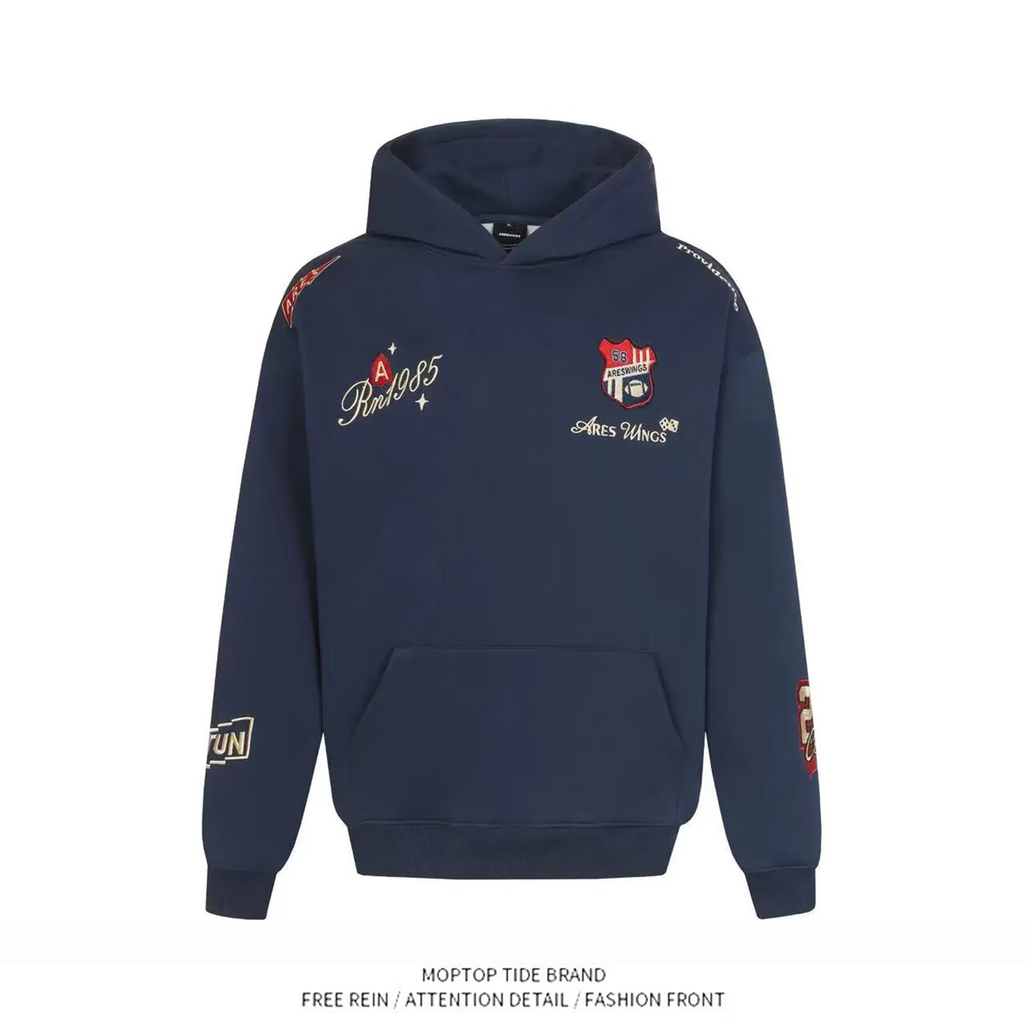 美式重磅徽章刺绣连帽卫衣男款冬季潮牌痞帅高级感慵懒感球服上衣