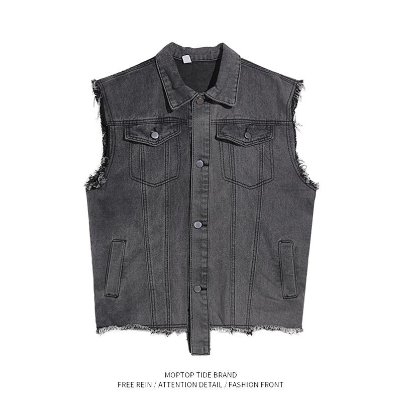 烟灰美式复古牛仔背心马甲外套男士潮流韩版宽松工装复古马夹克潮,男装,常规马甲,淘宝优惠券,粉丝福利购,淘宝优惠卷