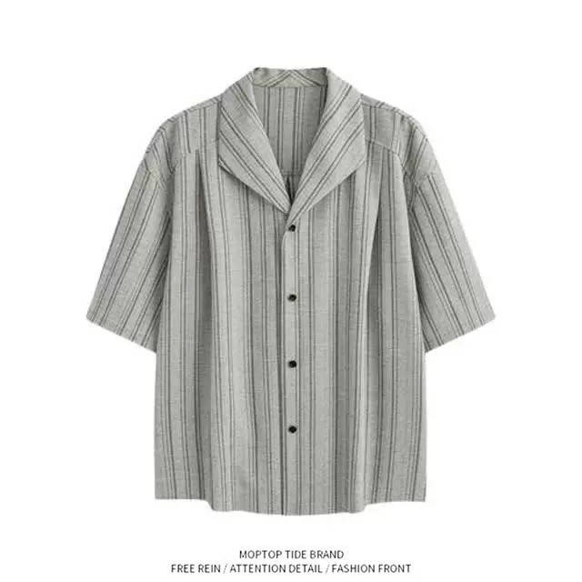 2026夏季新品男女款衬衫男夏季休闲翻领衬衫复古条纹风宽松上衣