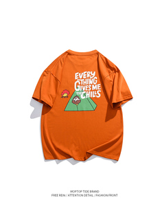 纯棉重磅日系潮牌男女短袖T恤2023夏季新款复古圆领印花休闲体恤