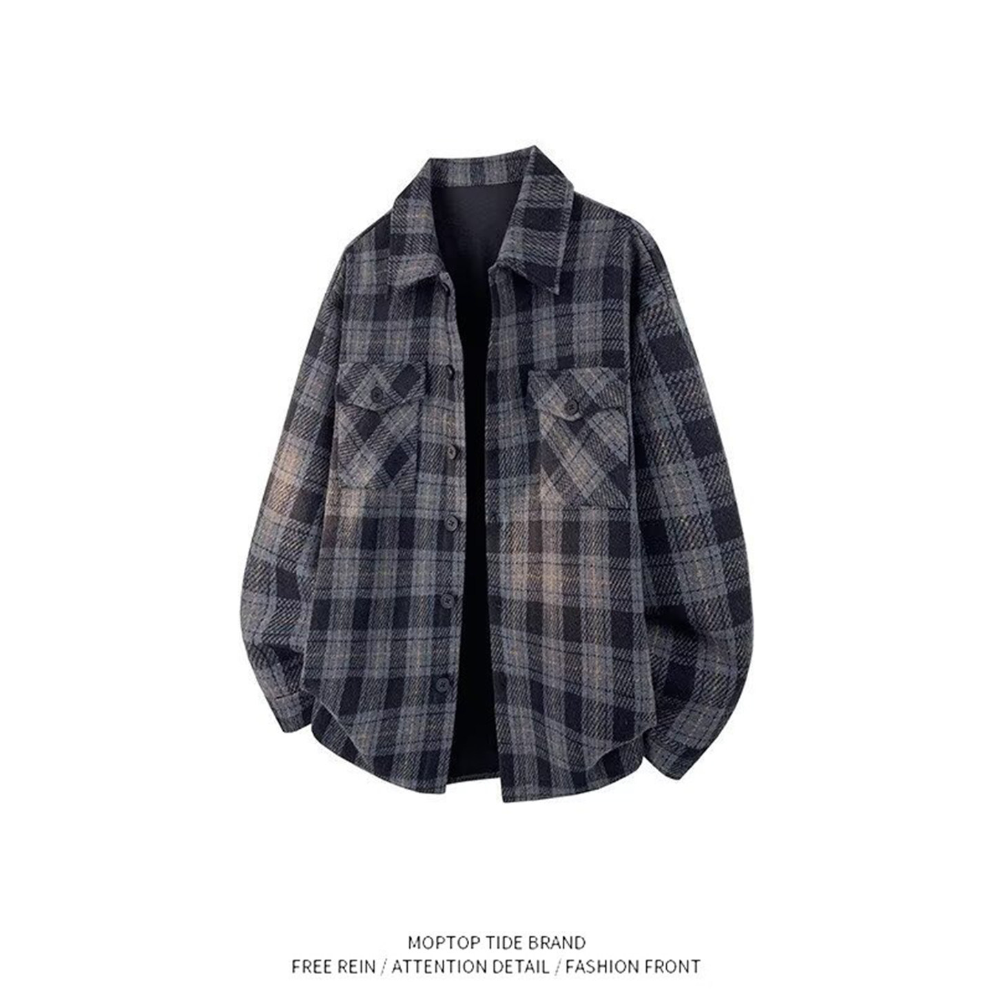 WH先生格子长袖衬衫男款春夏季翻领复古宽松情侣外套衬衣潮牌上衣