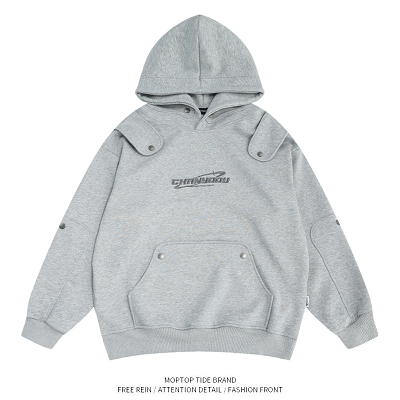 美式潮牌解构废土风连帽卫衣男女宽松街头情侣外套秋