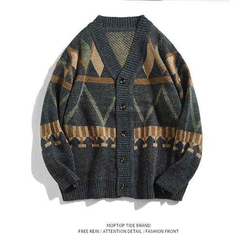 秋冬V领针织衫撞色收口线衫外套