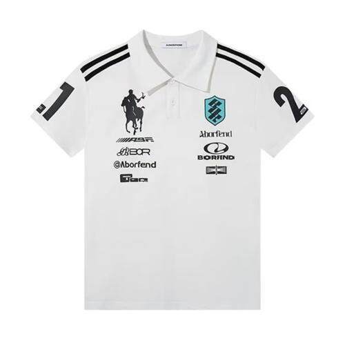 WH美式复古骑士徽章印花短袖polo衫T恤男女夏季休闲百搭打底衫