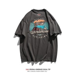 情侣半袖 薄款 街头嘻哈tee圆领上衣休闲体恤 t恤男夏季 日系复古短袖