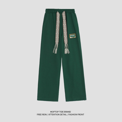 WH先生长裤宽松日系编织带休闲裤